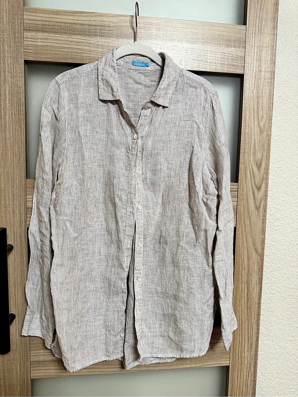 JMclaughlin Striped Linen Button Down Beige & White Size Medium